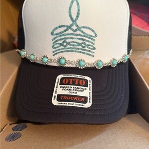 White and Black Trucker Hat with Turquoise Embellishment